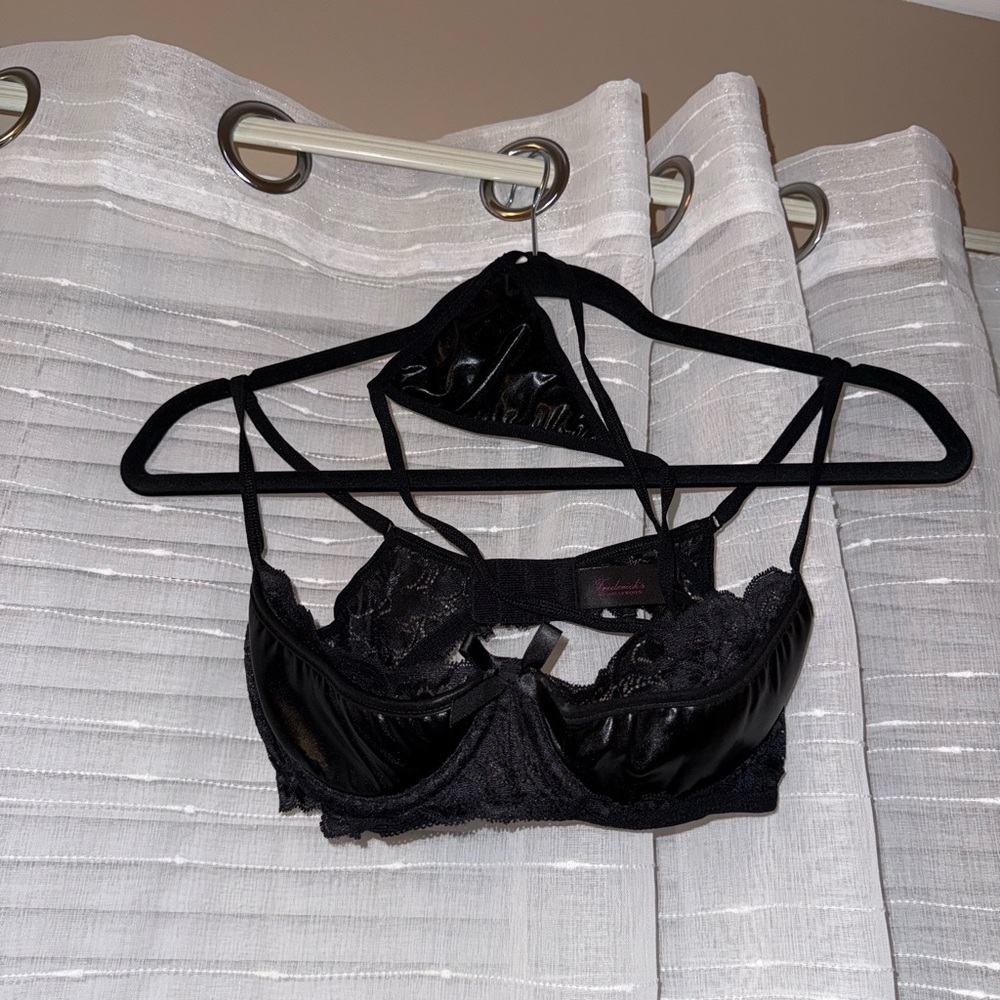 Frederick's of Hollywood Black Satin and Lace Bra